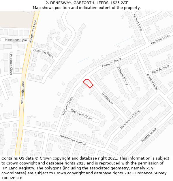 2, DENESWAY, GARFORTH, LEEDS, LS25 2AT: Location map and indicative extent of plot