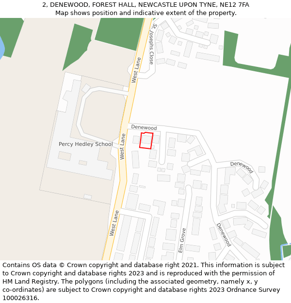 2, DENEWOOD, FOREST HALL, NEWCASTLE UPON TYNE, NE12 7FA: Location map and indicative extent of plot