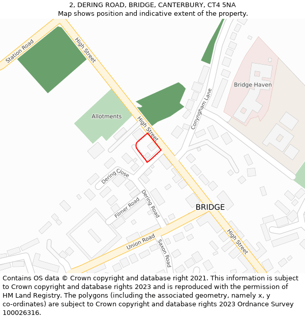 2, DERING ROAD, BRIDGE, CANTERBURY, CT4 5NA: Location map and indicative extent of plot