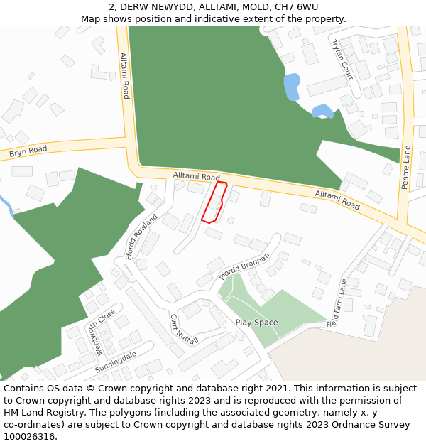 2, DERW NEWYDD, ALLTAMI, MOLD, CH7 6WU: Location map and indicative extent of plot