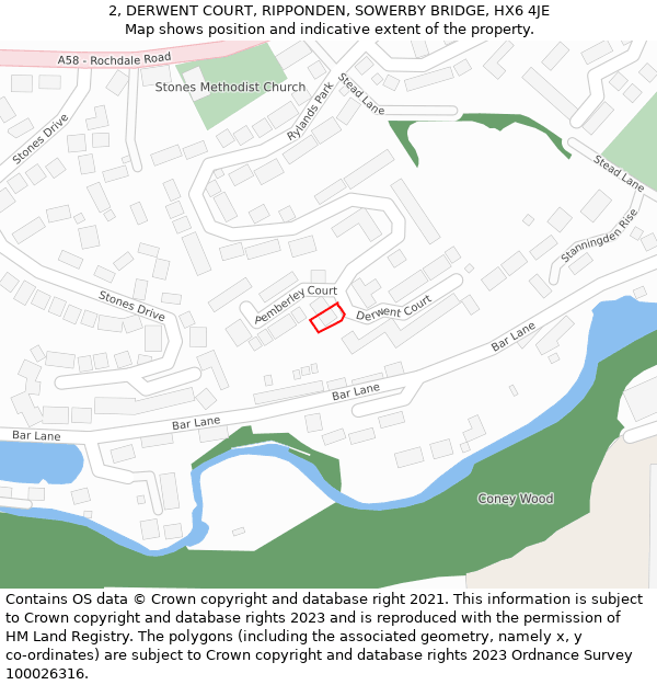 2, DERWENT COURT, RIPPONDEN, SOWERBY BRIDGE, HX6 4JE: Location map and indicative extent of plot