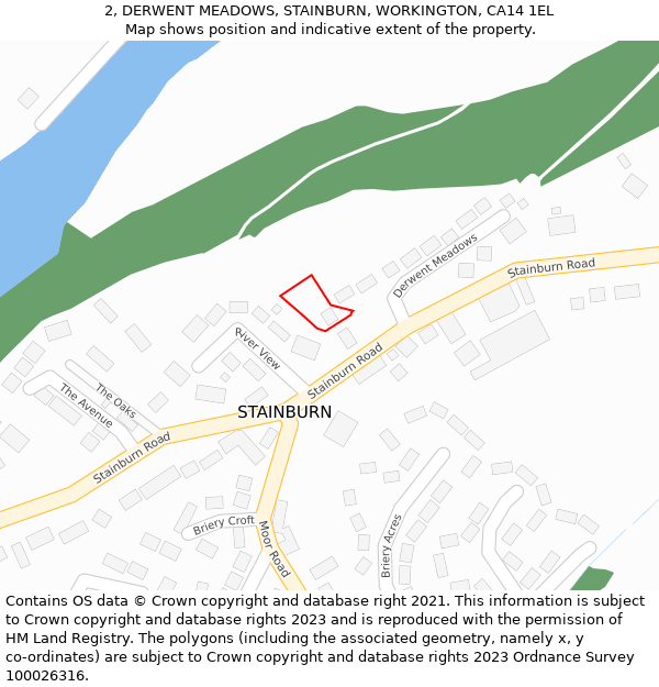 2, DERWENT MEADOWS, STAINBURN, WORKINGTON, CA14 1EL: Location map and indicative extent of plot
