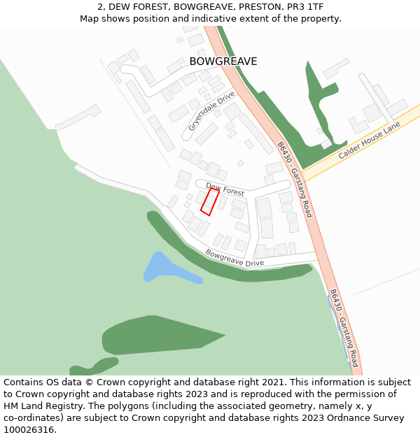 2, DEW FOREST, BOWGREAVE, PRESTON, PR3 1TF: Location map and indicative extent of plot