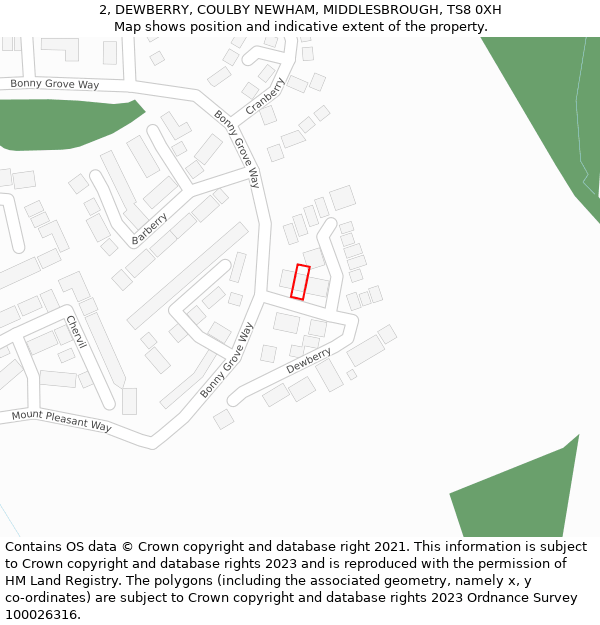 2, DEWBERRY, COULBY NEWHAM, MIDDLESBROUGH, TS8 0XH: Location map and indicative extent of plot
