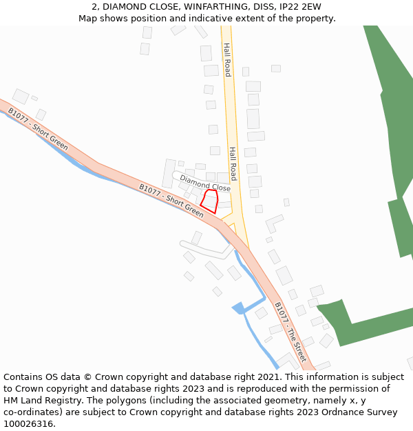 2, DIAMOND CLOSE, WINFARTHING, DISS, IP22 2EW: Location map and indicative extent of plot