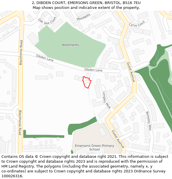 2, DIBDEN COURT, EMERSONS GREEN, BRISTOL, BS16 7EU: Location map and indicative extent of plot