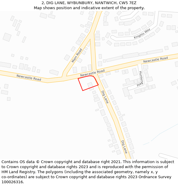 2, DIG LANE, WYBUNBURY, NANTWICH, CW5 7EZ: Location map and indicative extent of plot