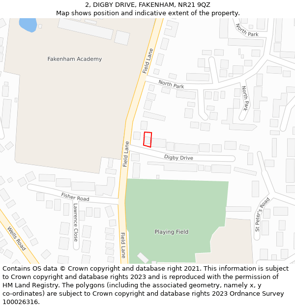 2, DIGBY DRIVE, FAKENHAM, NR21 9QZ: Location map and indicative extent of plot