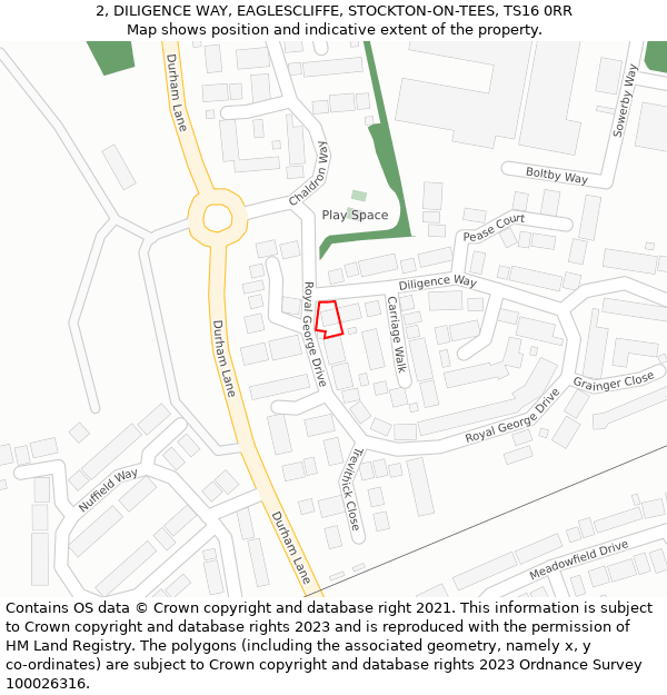 2, DILIGENCE WAY, EAGLESCLIFFE, STOCKTON-ON-TEES, TS16 0RR: Location map and indicative extent of plot