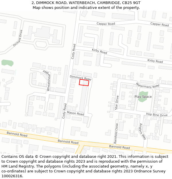 2, DIMMOCK ROAD, WATERBEACH, CAMBRIDGE, CB25 9GT: Location map and indicative extent of plot