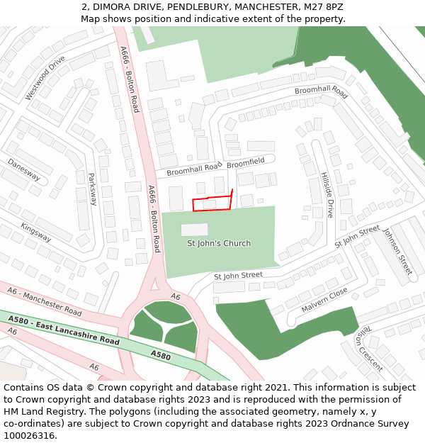 2, DIMORA DRIVE, PENDLEBURY, MANCHESTER, M27 8PZ: Location map and indicative extent of plot