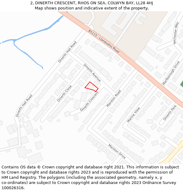 2, DINERTH CRESCENT, RHOS ON SEA, COLWYN BAY, LL28 4HJ: Location map and indicative extent of plot