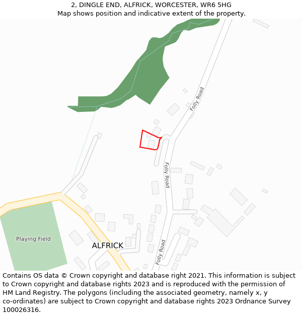 2, DINGLE END, ALFRICK, WORCESTER, WR6 5HG: Location map and indicative extent of plot