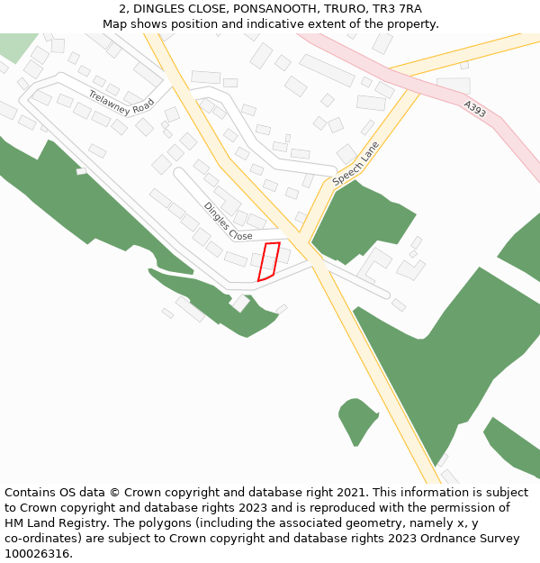 2, DINGLES CLOSE, PONSANOOTH, TRURO, TR3 7RA: Location map and indicative extent of plot