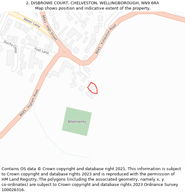 2, DISBROWE COURT, CHELVESTON, WELLINGBOROUGH, NN9 6RA: Location map and indicative extent of plot