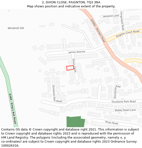 2, DIXON CLOSE, PAIGNTON, TQ3 3NA: Location map and indicative extent of plot