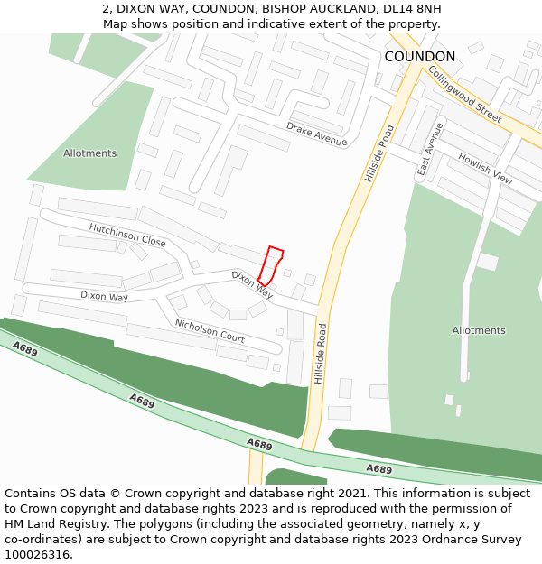 2, DIXON WAY, COUNDON, BISHOP AUCKLAND, DL14 8NH: Location map and indicative extent of plot