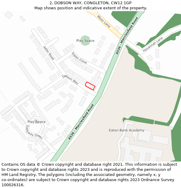 2, DOBSON WAY, CONGLETON, CW12 1GP: Location map and indicative extent of plot