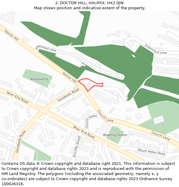 2, DOCTOR HILL, HALIFAX, HX2 0JW: Location map and indicative extent of plot