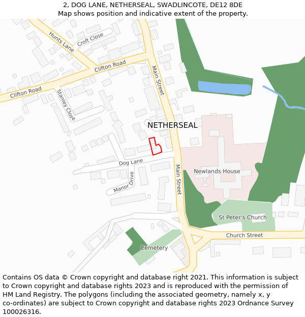 2, DOG LANE, NETHERSEAL, SWADLINCOTE, DE12 8DE: Location map and indicative extent of plot