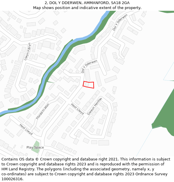 2, DOL Y DDERWEN, AMMANFORD, SA18 2GA: Location map and indicative extent of plot