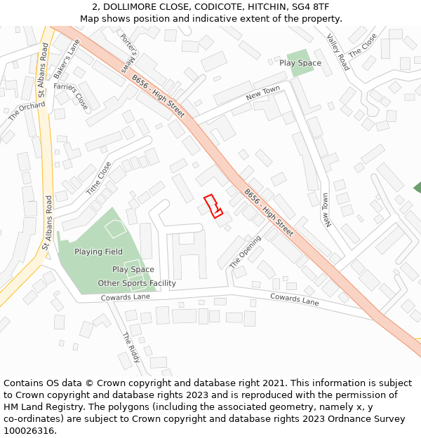 2, DOLLIMORE CLOSE, CODICOTE, HITCHIN, SG4 8TF: Location map and indicative extent of plot