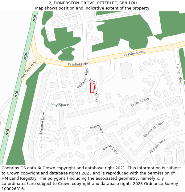 2, DONERSTON GROVE, PETERLEE, SR8 1QH: Location map and indicative extent of plot