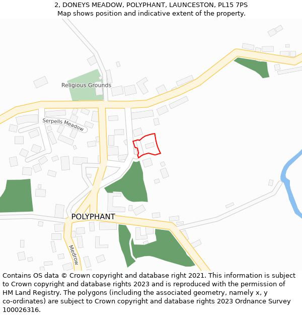2, DONEYS MEADOW, POLYPHANT, LAUNCESTON, PL15 7PS: Location map and indicative extent of plot