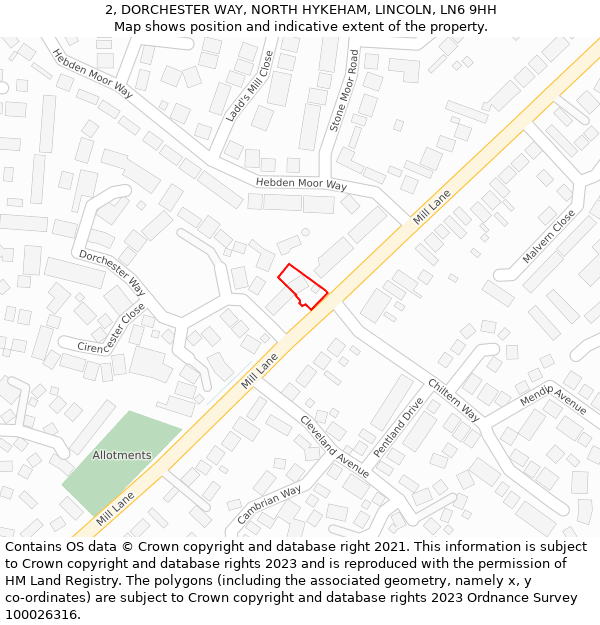 2, DORCHESTER WAY, NORTH HYKEHAM, LINCOLN, LN6 9HH: Location map and indicative extent of plot