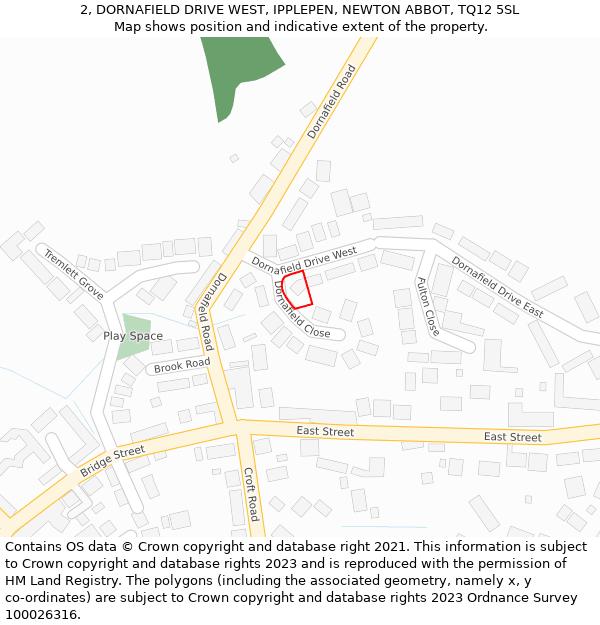 2, DORNAFIELD DRIVE WEST, IPPLEPEN, NEWTON ABBOT, TQ12 5SL: Location map and indicative extent of plot