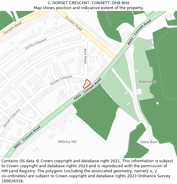 2, DORSET CRESCENT, CONSETT, DH8 8HX: Location map and indicative extent of plot