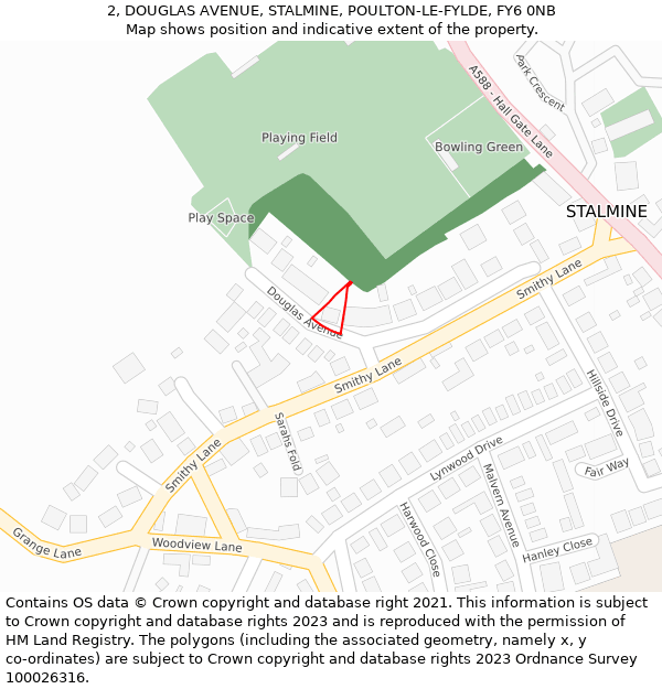 2, DOUGLAS AVENUE, STALMINE, POULTON-LE-FYLDE, FY6 0NB: Location map and indicative extent of plot