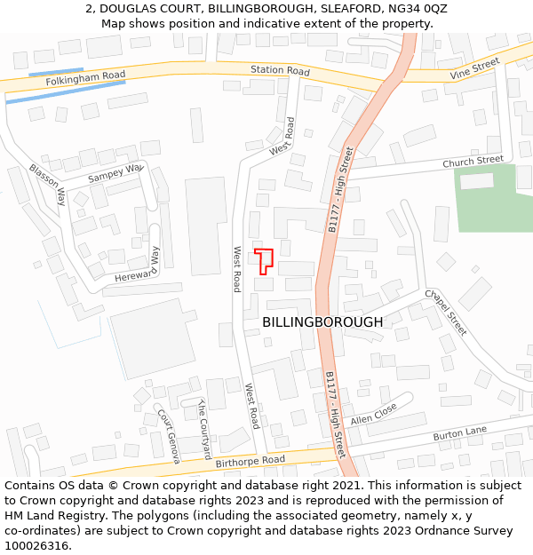 2, DOUGLAS COURT, BILLINGBOROUGH, SLEAFORD, NG34 0QZ: Location map and indicative extent of plot