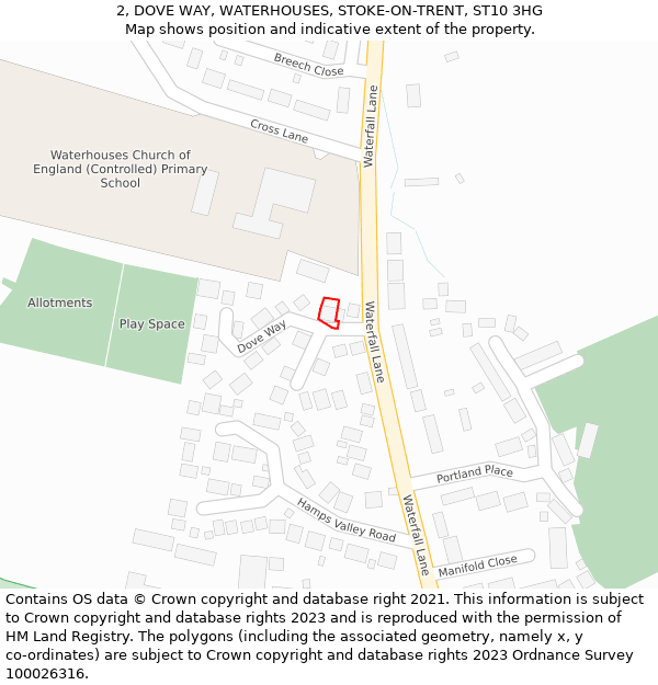 2, DOVE WAY, WATERHOUSES, STOKE-ON-TRENT, ST10 3HG: Location map and indicative extent of plot