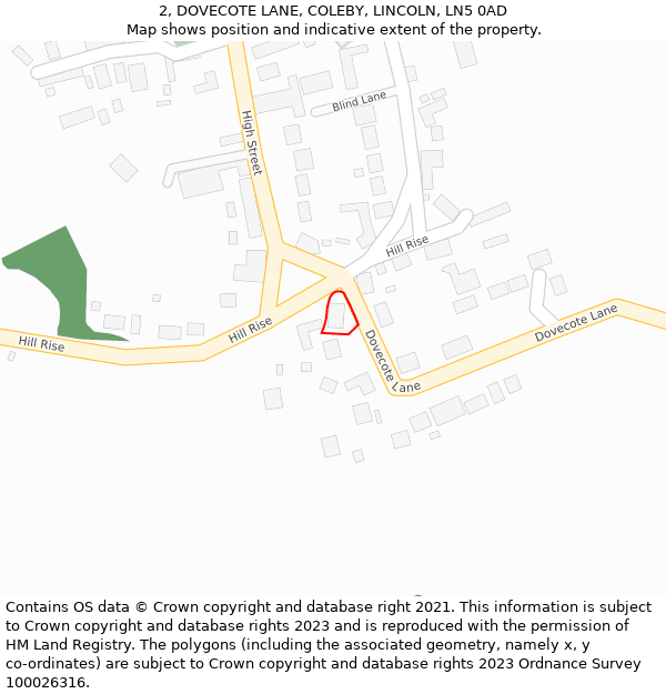 2, DOVECOTE LANE, COLEBY, LINCOLN, LN5 0AD: Location map and indicative extent of plot