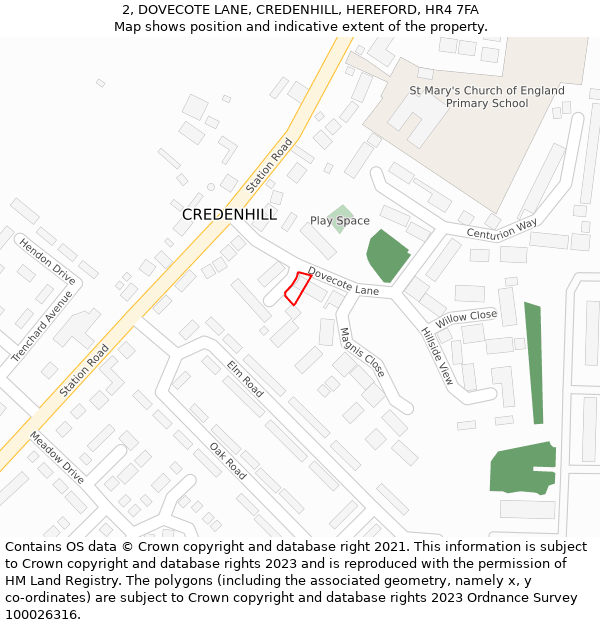 2, DOVECOTE LANE, CREDENHILL, HEREFORD, HR4 7FA: Location map and indicative extent of plot