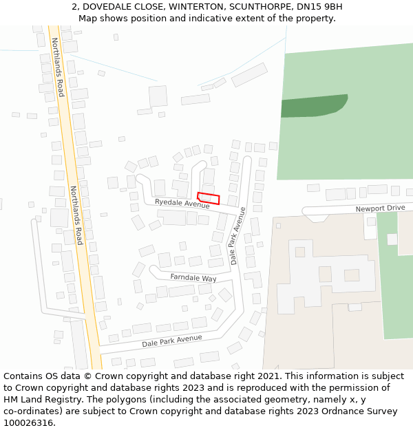 2, DOVEDALE CLOSE, WINTERTON, SCUNTHORPE, DN15 9BH: Location map and indicative extent of plot