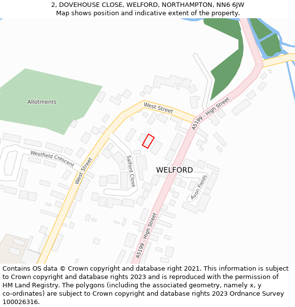 2, DOVEHOUSE CLOSE, WELFORD, NORTHAMPTON, NN6 6JW: Location map and indicative extent of plot