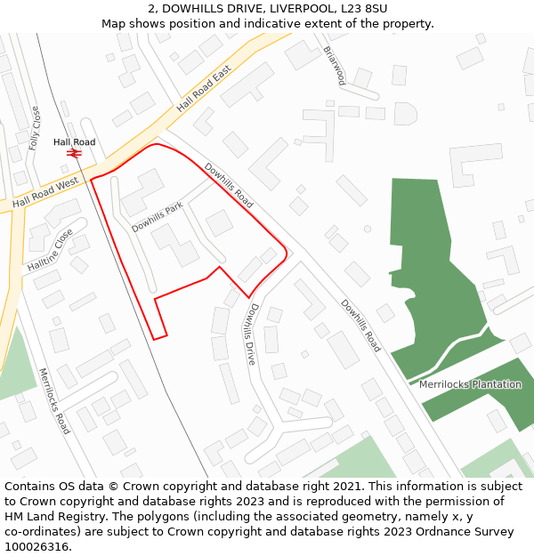 2, DOWHILLS DRIVE, LIVERPOOL, L23 8SU: Location map and indicative extent of plot