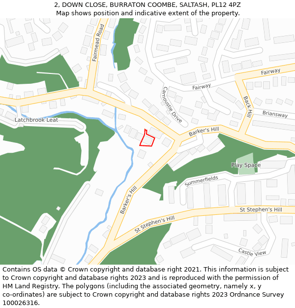 2, DOWN CLOSE, BURRATON COOMBE, SALTASH, PL12 4PZ: Location map and indicative extent of plot