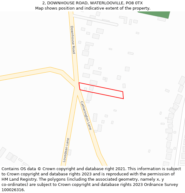 2, DOWNHOUSE ROAD, WATERLOOVILLE, PO8 0TX: Location map and indicative extent of plot