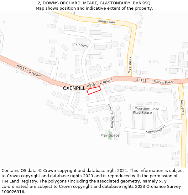 2, DOWNS ORCHARD, MEARE, GLASTONBURY, BA6 9SQ: Location map and indicative extent of plot