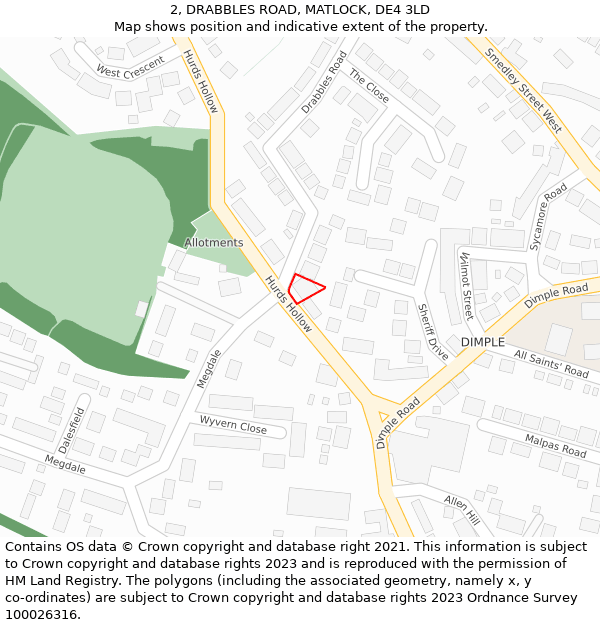 2, DRABBLES ROAD, MATLOCK, DE4 3LD: Location map and indicative extent of plot