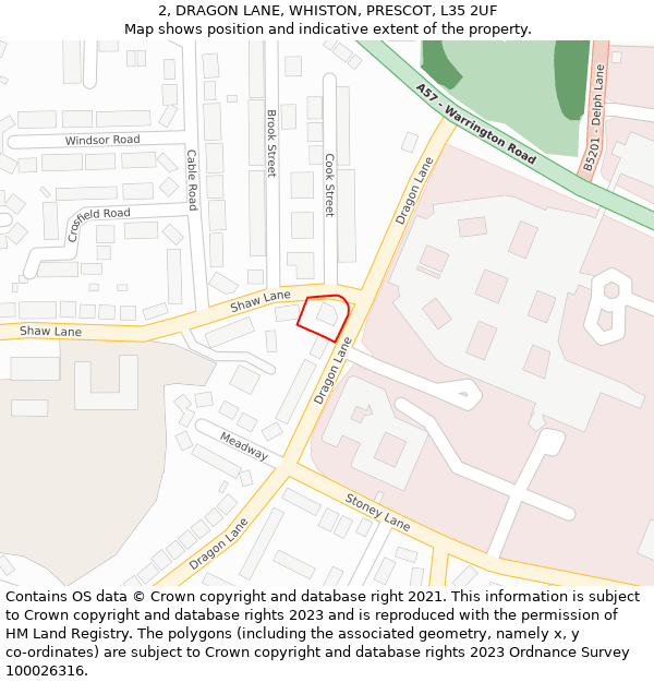 2, DRAGON LANE, WHISTON, PRESCOT, L35 2UF: Location map and indicative extent of plot