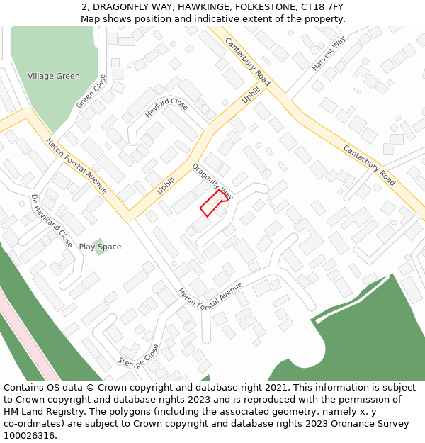 2, DRAGONFLY WAY, HAWKINGE, FOLKESTONE, CT18 7FY: Location map and indicative extent of plot