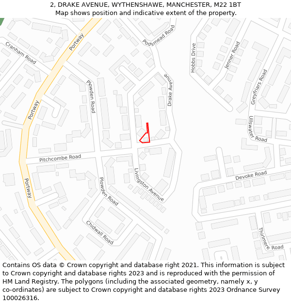 2, DRAKE AVENUE, WYTHENSHAWE, MANCHESTER, M22 1BT: Location map and indicative extent of plot