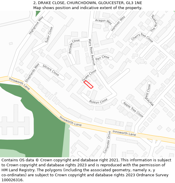 2, DRAKE CLOSE, CHURCHDOWN, GLOUCESTER, GL3 1NE: Location map and indicative extent of plot