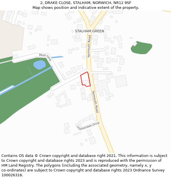 2, DRAKE CLOSE, STALHAM, NORWICH, NR12 9SF: Location map and indicative extent of plot