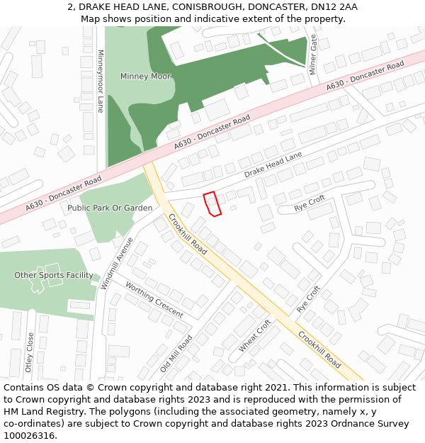 2, DRAKE HEAD LANE, CONISBROUGH, DONCASTER, DN12 2AA: Location map and indicative extent of plot