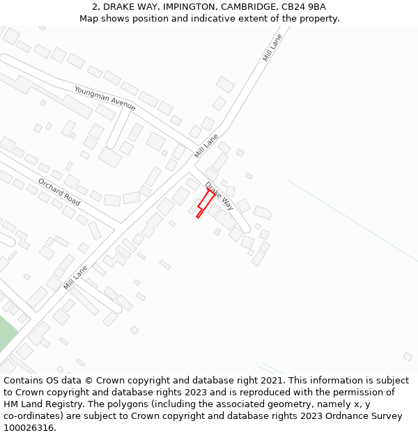 2, DRAKE WAY, IMPINGTON, CAMBRIDGE, CB24 9BA: Location map and indicative extent of plot